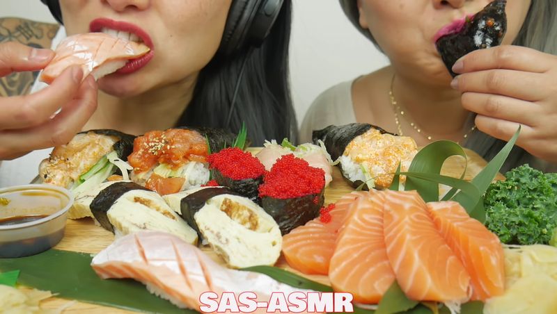 【咀嚼音】寿司を食い尽くせ！豪快な食べっぷりが気持ちいいASMR