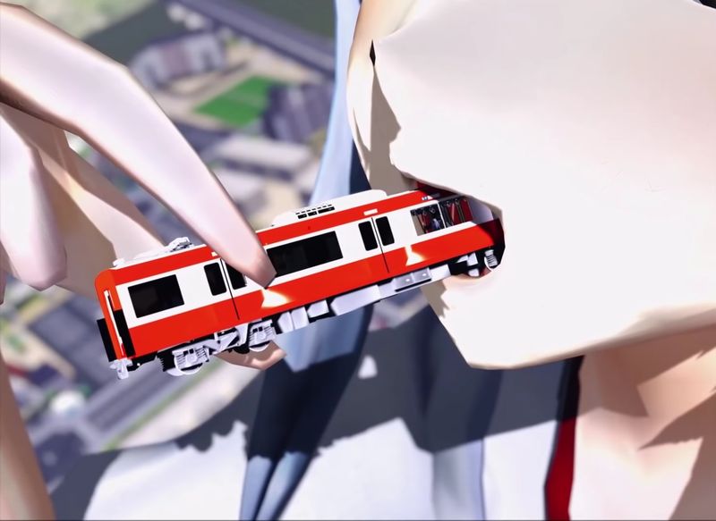 【GTS】巫女服姿の巨大娘が電車を捕食！車両丸呑みで口内が見える